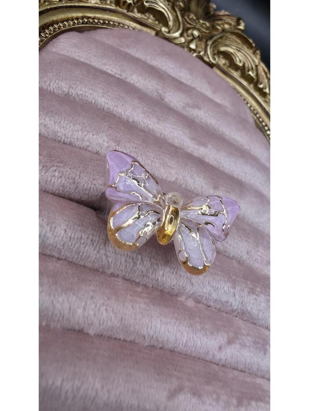 Trendy Purple and Gold Butterfly Resin Ring